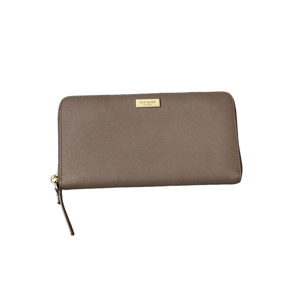 Kate Spade Taupe Saffiano Leather Zip‎ Around Continental Wallet Gold Logo OS